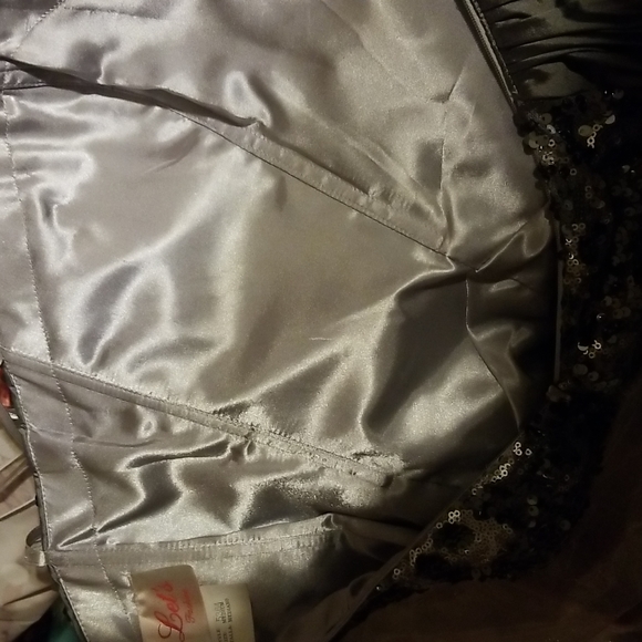 Silver Sequin gown with Satin Cinched Waist and Cr - Picture 11 of 11